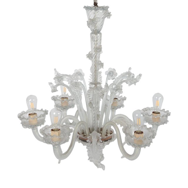 Six-Arm Venetian Murano Chandelier. Restored For Sale