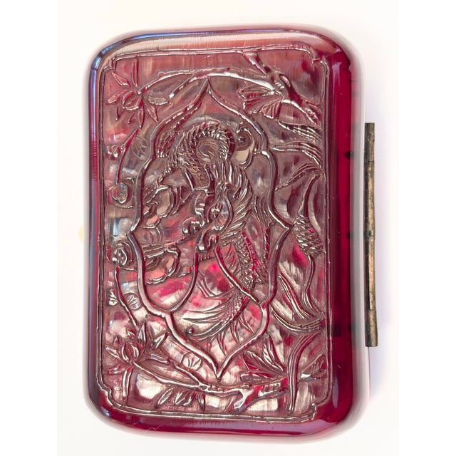 1920s Beautiful Antique Chinese Red Resin Dragon Cigarette Case For Sale - Image 5 of 7