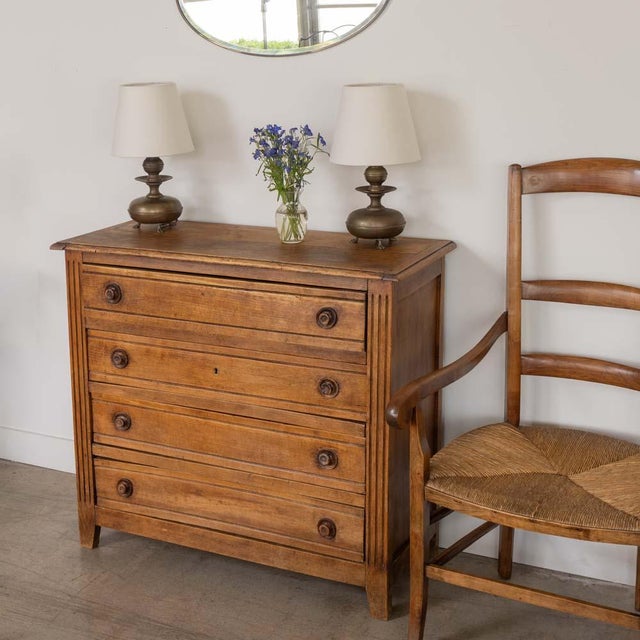 Beautiful French Provincial carved oak four drawer dresser, 1940s. Lovely carved wooden drawer pulls. Original wood finish...