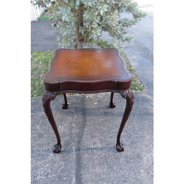 Chippendale Chippendale Leather Top Mahogany Ball and Claw Feet Side Table For Sale - Image 3 of 13