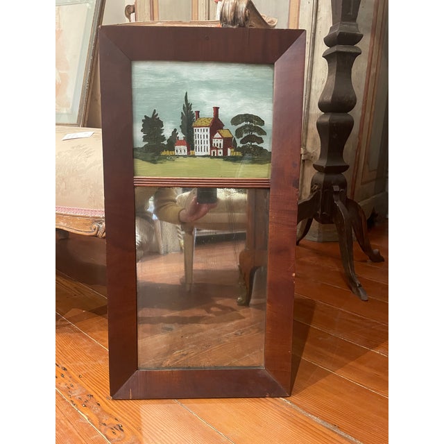 Petit Federal Style Mirror With a Painting of a Country House For Sale - Image 4 of 5