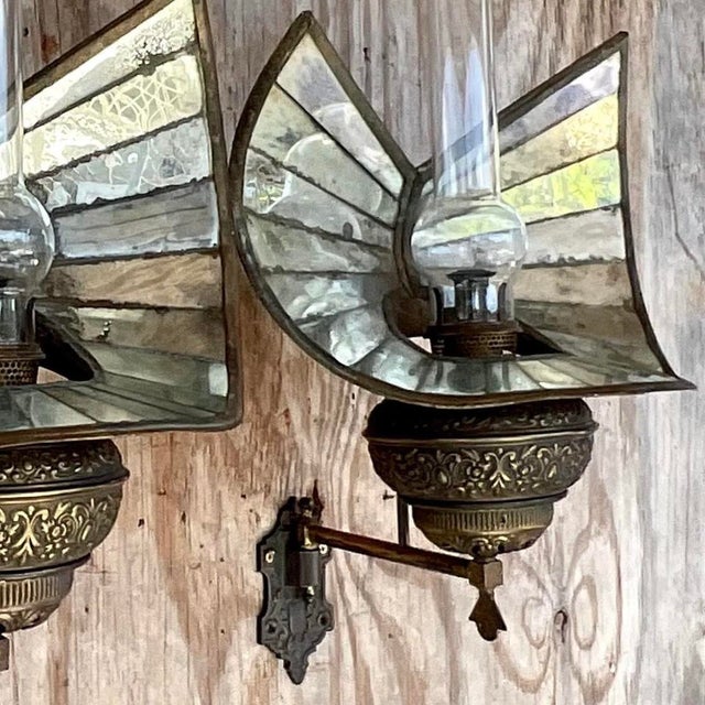 Vintage Wheeler Mirrored Glass Wall Sconces, Pair For Sale - Image 11 of 13