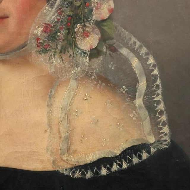 19th Century Lombard School Artist, Portrait of a Young Woman, Mid-19th Century, Oil Painting on Canvas, Framed For Sale - Image 5 of 9