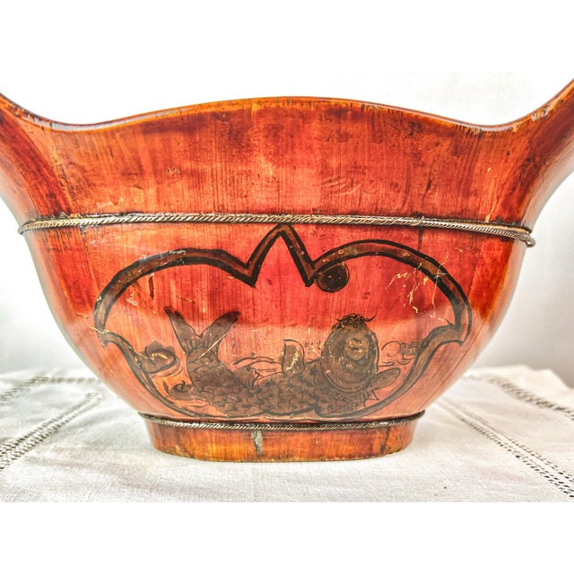 Late 19th Century 19th-Century Chinese Sumi-E Winged Ceremonial Elmwood Bowl For Sale - Image 5 of 12