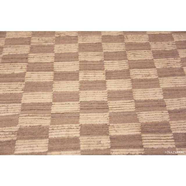 Modern Neutral Cream Brown Geometric Checkerboard Pattern Modern Area Rug For Sale - Image 3 of 7