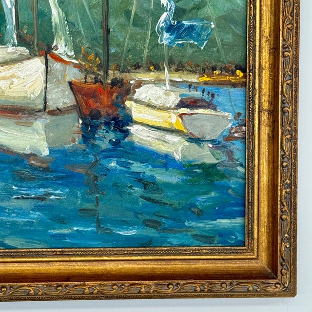 Early 20th Century Sailboats on the Bay Seascape, Spanish Oil on Canvas Painting For Sale - Image 5 of 7