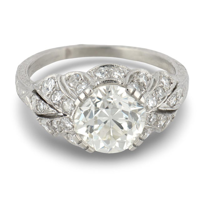 Art Deco 1930s Art Deco Gia 2.19 Carat Old European Cut Diamond Platinum Engagement Ring, Size 7 For Sale - Image 3 of 6