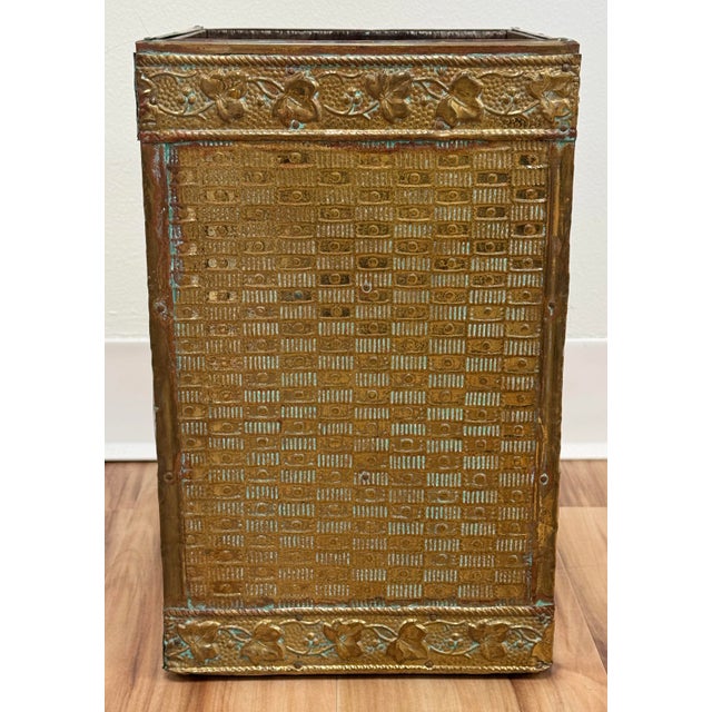 Late 19th Century Vintage 19th C French Repousse Style Brass and Wood Waste Bin or Umbrella Stand For Sale - Image 5 of 6