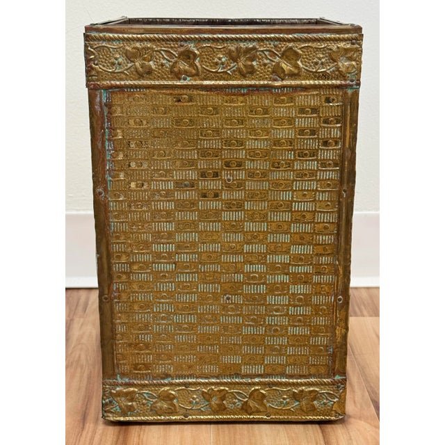 Late 19th Century Vintage 19th C French Repousse Style Brass Clad Wastebasket or Umbrella Stand For Sale - Image 5 of 6