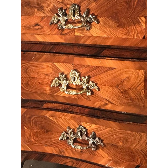 French Louis XV Style Marquetry Bombe Commode with Marble Top, 1750s For Sale - Image 12 of 14