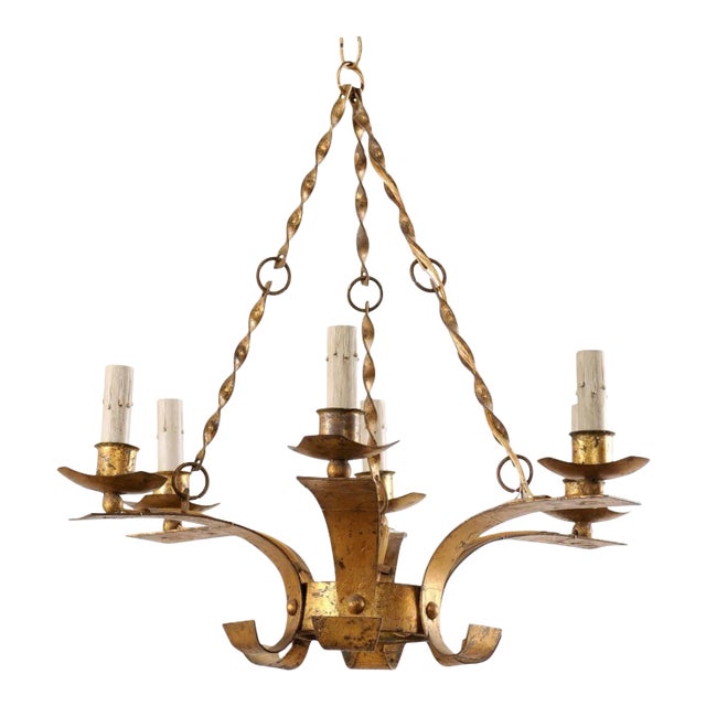 French Gold Six-Light Chandelier For Sale