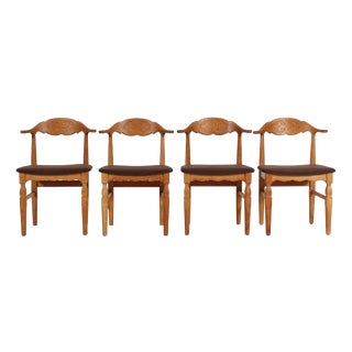 Danish Dining Chairs in Oak by Henning Kjærnulf for EG Møbler, 1970s, Set of 4 For Sale