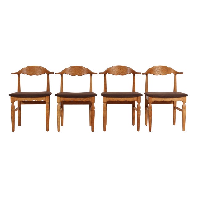 Danish Dining Chairs in Oak by Henning Kjærnulf for EG Møbler, 1970s, Set of 4 For Sale