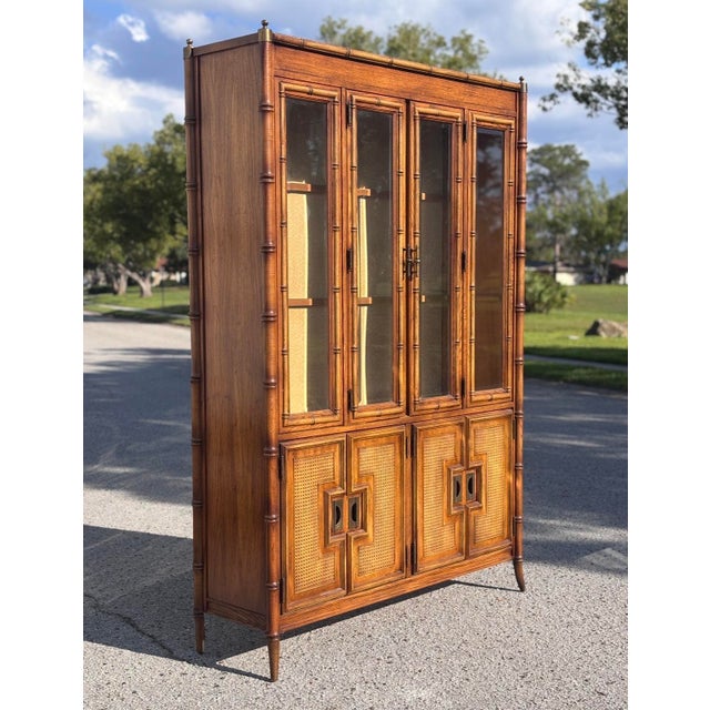 Stanley Furniture Hollywood Regency Stanley Faux Bamboo Hutch For Sale - Image 4 of 10