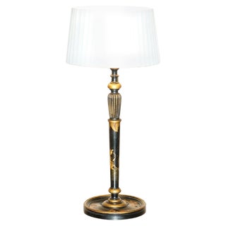 Chinese Chinoiserie Black Lacquer Table Lamp, 1920s For Sale