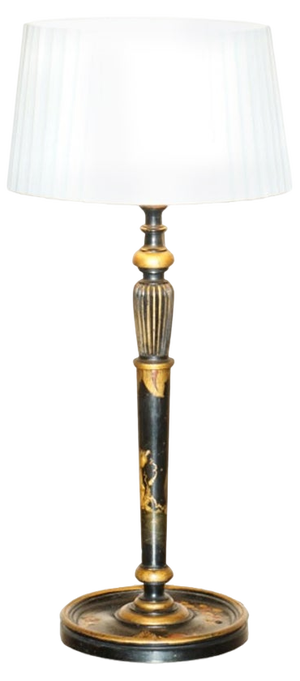Chinese Chinoiserie Black Lacquer Table Lamp, 1920s