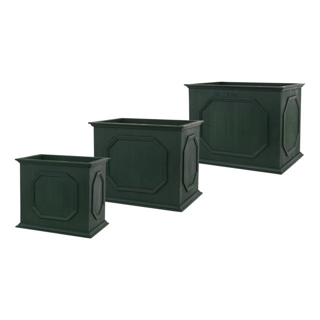 Elevate your plant displays with this charming Set of Green Wooden Rectangle Planter Boxes. Designed with a vintage-...