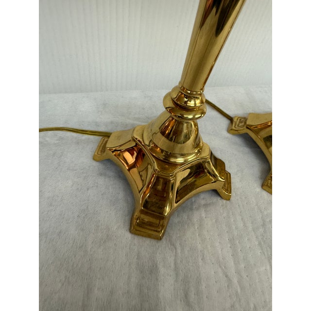 Late 20th Century Brass Candlestick Table Lamps, Pair For Sale - Image 5 of 12