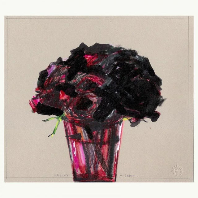 Expressionism Red Roses in Red Glass Beaker 12.29.08 Drawing by Abbie Zabar For Sale - Image 3 of 5