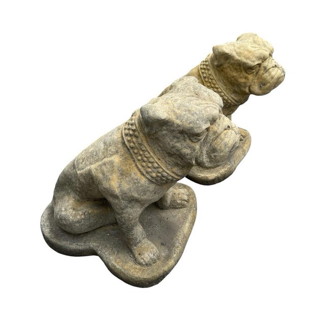 A Pair of Vintage Cast Stone English Bulldog Statuary For Sale In West Palm - Image 6 of 12