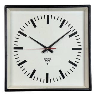 Industrial Black Square Wall Clock from Pragotron, 1980s For Sale