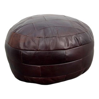 Vintage French Patchwork Leather Ottoman, 1960s For Sale