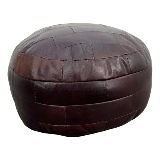 Vintage French Patchwork Leather Ottoman, 1960s For Sale