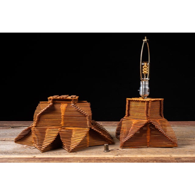 Mid Century Tramp Art Wood Table Lamp For Sale - Image 4 of 7