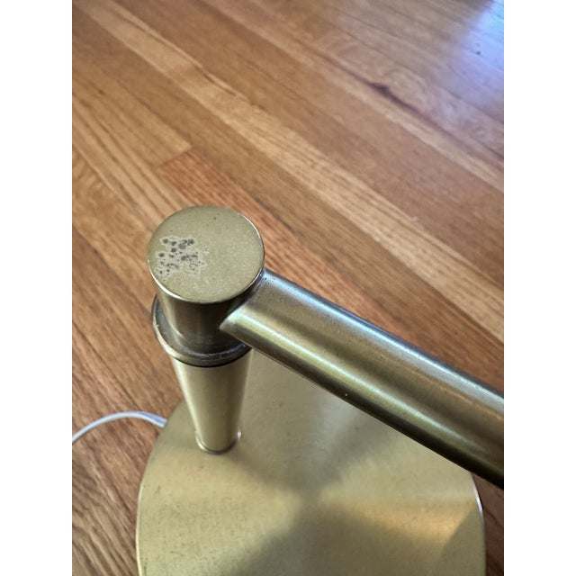 Brass 1960s Walter Von Nessen for Koch & Lowy Brass Swing-Arm Torchiere Table Lamp – Swedish Shade For Sale - Image 8 of 11