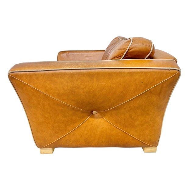1990s Vintage Ralph Lauren Style Leather Club Chair & Ottoman For Sale - Image 5 of 9