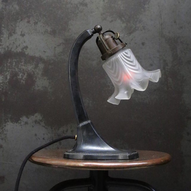 French 1920s, art deco, clear glass, cast desk light / table lamp 2,5 meter black cotton wire, plug and switch available...