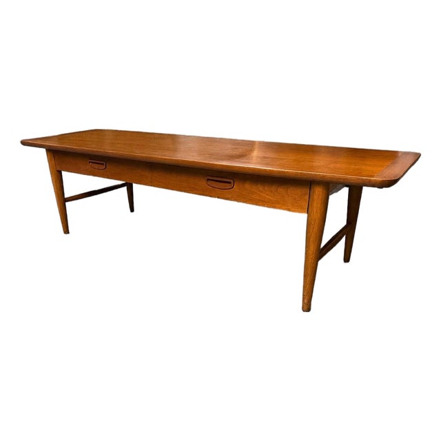 Lane Mid-Century Modern Walnut Coffee Table With Single Drawer, Style 1050-20 C. January 1960 For Sale