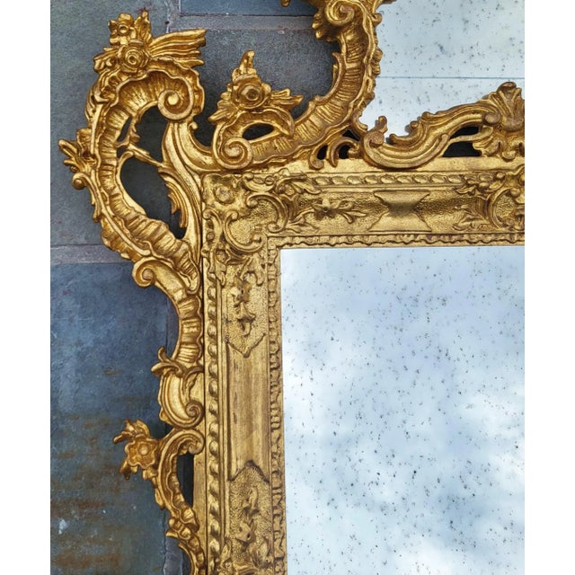Palatial Antique Italian French Rococo Style Gilt Carved Mirror For Sale - Image 4 of 13