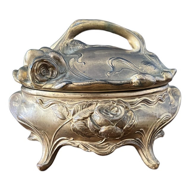 Antique Art Nouveau Brass Jewelry Casket For Sale