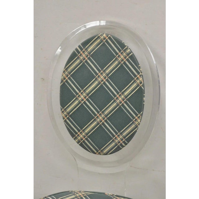 Vintage Hill Mid Century Modern Lucite Oval Back Upholstered Vanity Side Chair For Sale - Image 12 of 12