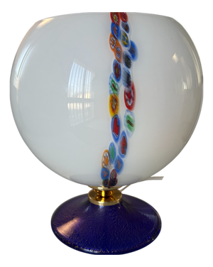 Blown Glass Lamp with Murrine Band and Blue Murano Glass Base with Gold Leaf, 1998