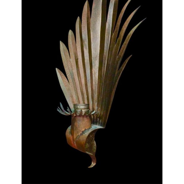 Art Deco French Palm Leaf Sconces in Hammered Copper, 1930, Set of 2 For Sale - Image 4 of 12