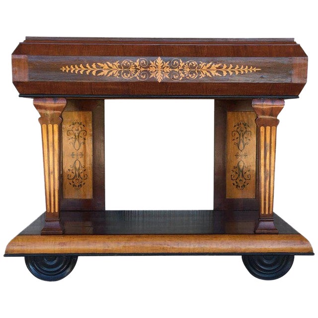 1830s French Empire Marquetry Console Table in Rosewood and Maple For Sale