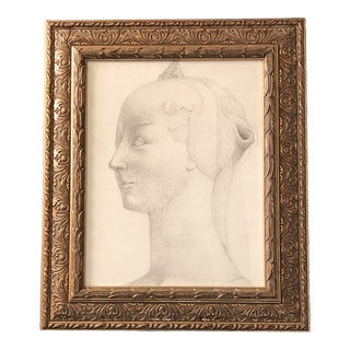 Original Vintage Classical Sculpture Portrait Charcoal Study Drawing Frame 1930's For Sale