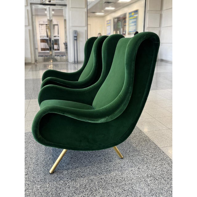 Marco Zanuso Marco Zanuso Green Velvet Mohair "Senior" Lounge Chairs - A Pair For Sale - Image 4 of 16