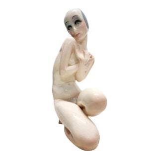 1930s Torino Painted and Glazed Ceramic Woman Figurine 'Verginità' by Sandro Vaccetti for the Firm Essevi, Italy For Sale