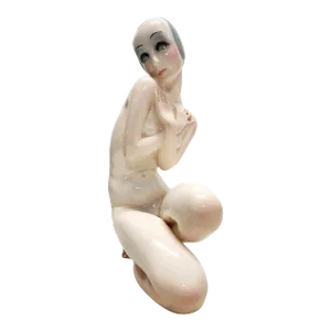 1930s Torino Painted and Glazed Ceramic Woman Figurine 'Verginità' by Sandro Vaccetti for the Firm Essevi, Italy