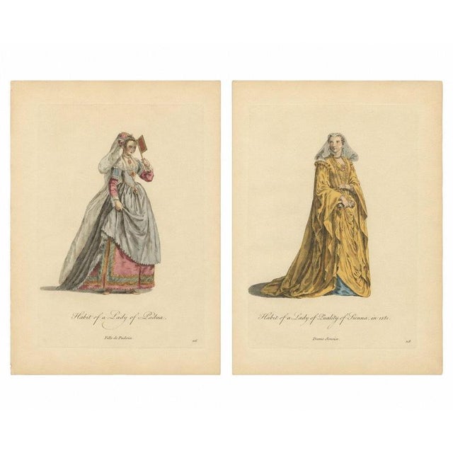 European School, Costume of Padua and Siena, 1749, Engraving, Set of 2 For Sale - Image 4 of 9