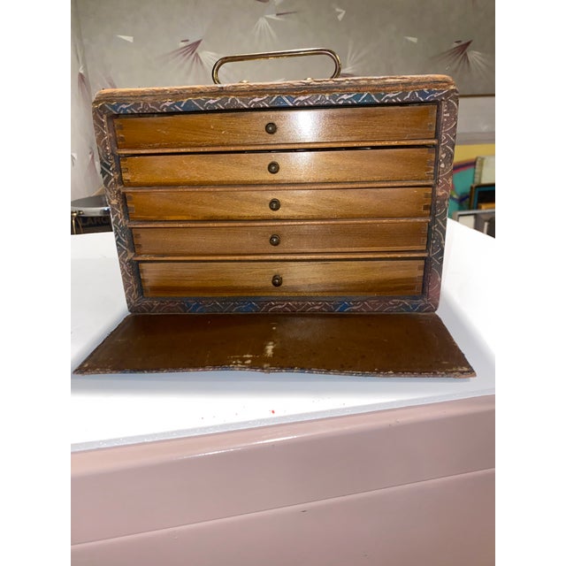 Chinoiserie Antique Mahjong Drawer Game Set in Beautiful Wood and Fabric Case For Sale - Image 3 of 9