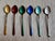 EGON LAURIDSEN ELA DENMARK 6 Solid Silver Guilloche Enamel Vermeil (gilt) Demitasse Spoons, vintage with original...