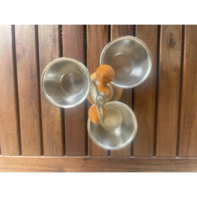 1960s Mid-Century Modern Stako Sweden Teak Stainless Steel Spinning Condiment Caddy Salt & Pepper For Sale - Image 4 of 5