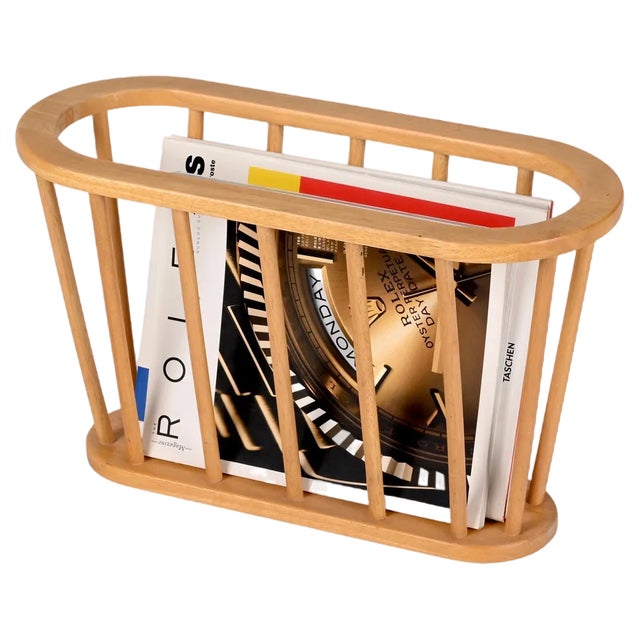 Mid-Century Danish Modern Oval Oak Magazine Rack, 1970s For Sale