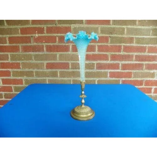 ANTIQUE FRENCH DIAMOND QUILTED TRUMPET VASE IN VERY GOOD ESTATE CONDITION. There are no chips to the glass. Measures 14...