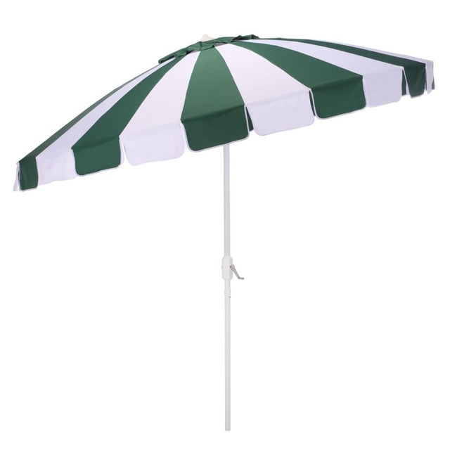Metal Buti 9 Ft Crank Umbrella, Green Cabana Stripe/White Pole For Sale - Image 7 of 8