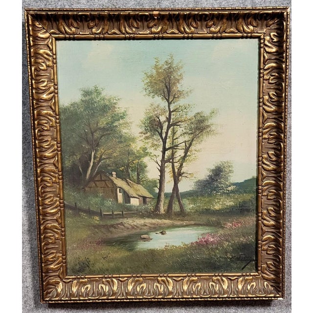 Green Henri Catrou, Lakeside Landscape, 1800s, Oil on Canvas, Framed For Sale - Image 8 of 8